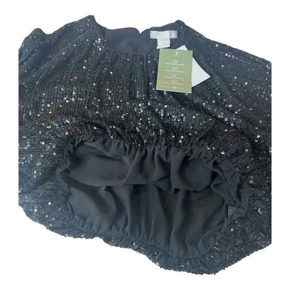 H&M‎ Black Bubble Hem Oversized Long Sleeve Crop Sequins Top NEW Size XS - Picture 9 of 15